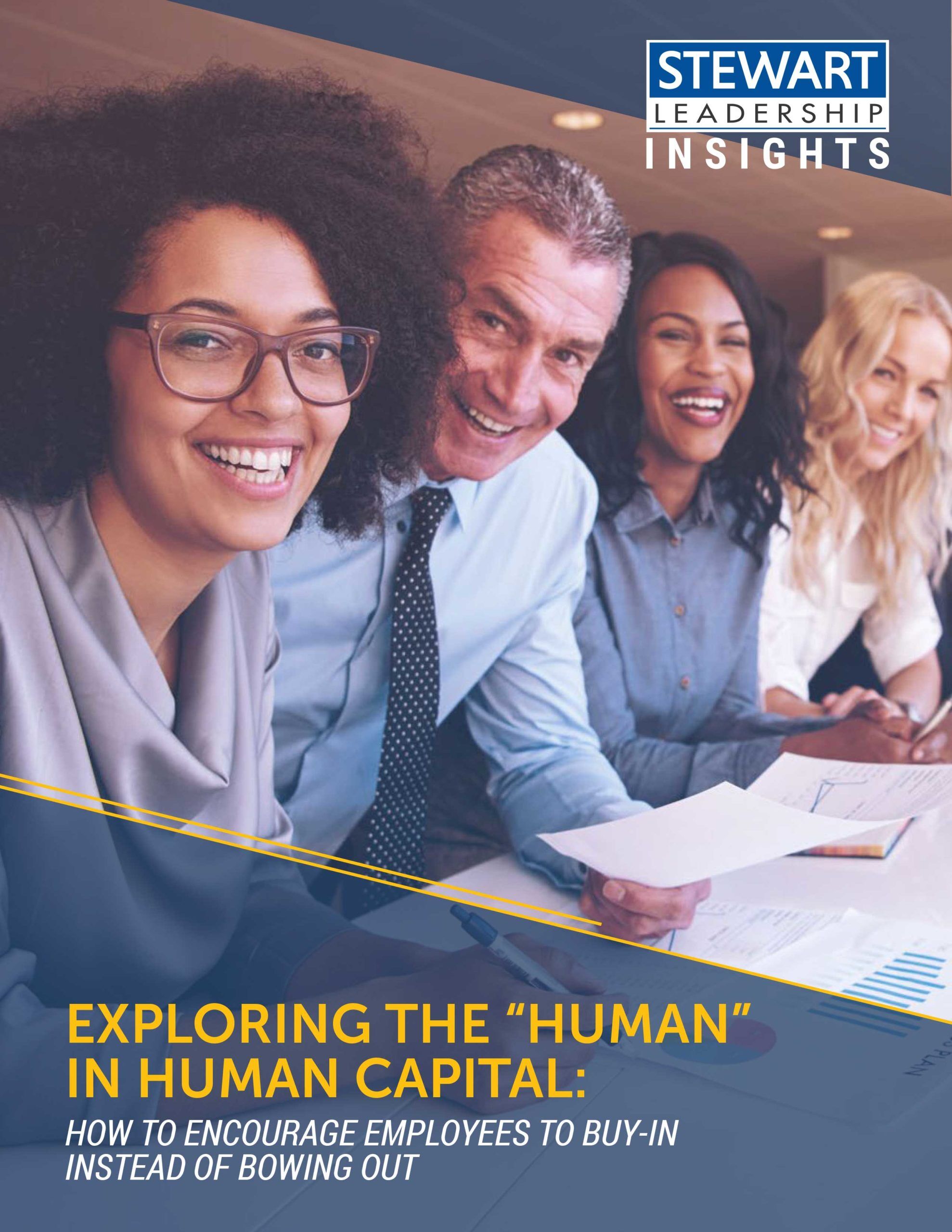cover image of exploring the human in human capital white paper with smiling professionals