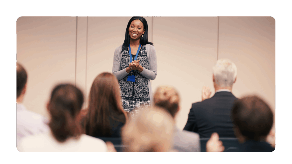woman pausing to master the language of executive presence