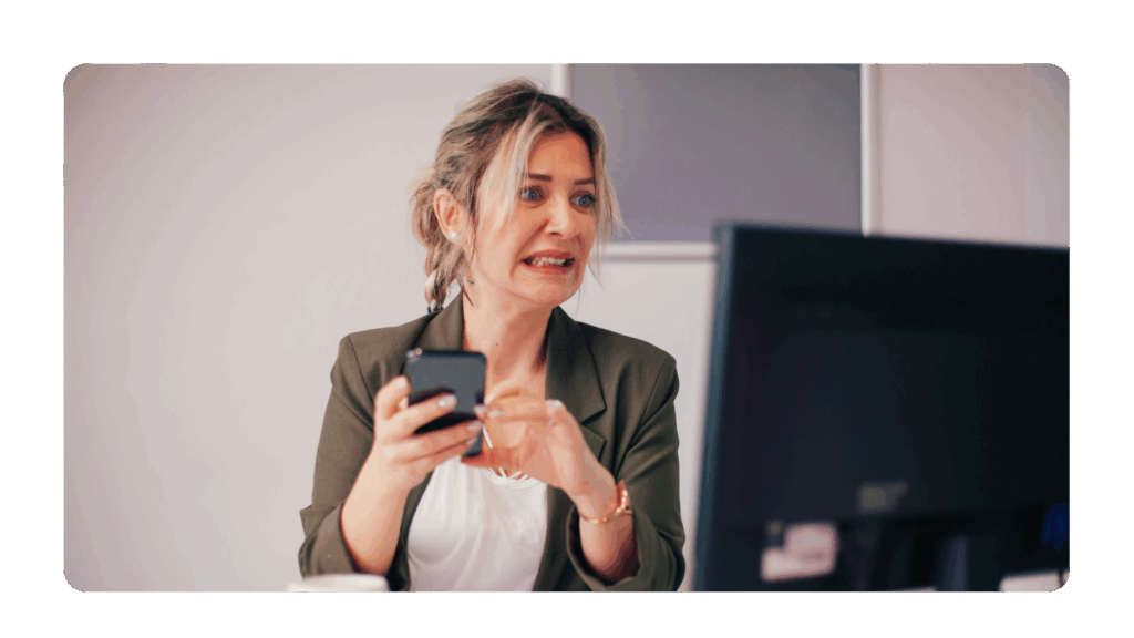 woman on video meeting grimacing in reaction to a leader with poor executive presence