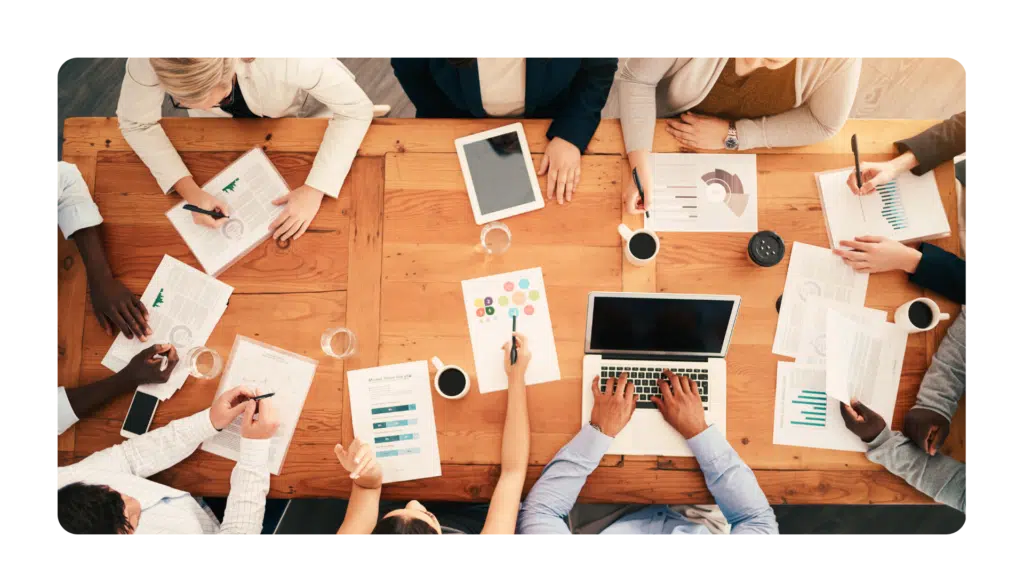 Overhead view of a team meeting