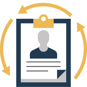 NewLeaderAssim.-PreviousTransition Icon of a clipboard with an icon of a person on it and circles around it to represent a previous change